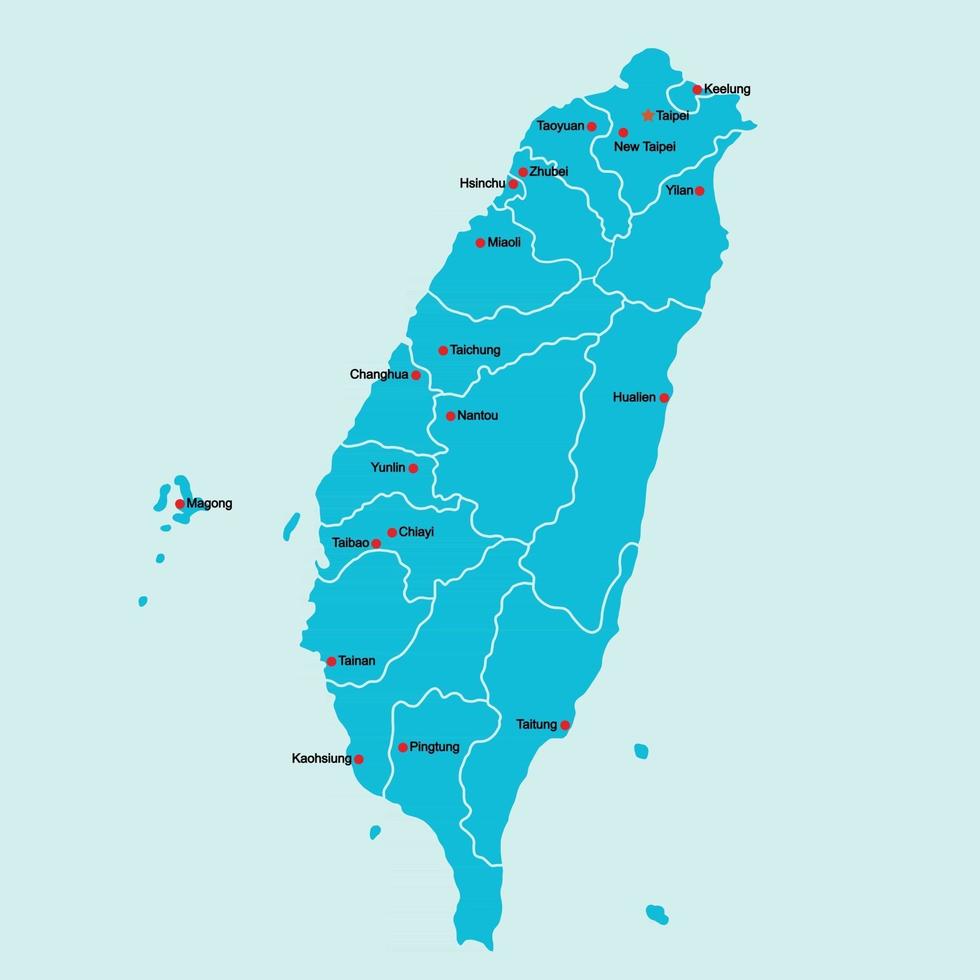 scarabocchiare la mappa politica di taiwan disegno a mano libera con le principali città. illustrazione vettoriale. vettore