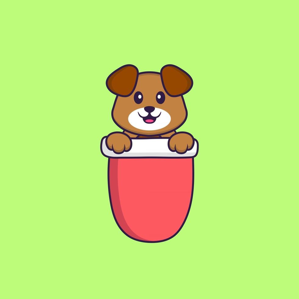 simpatico cane in tasca rossa. concetto animale del fumetto isolato. può essere utilizzato per t-shirt, biglietti di auguri, biglietti d'invito o mascotte. stile cartone animato piatto vettore