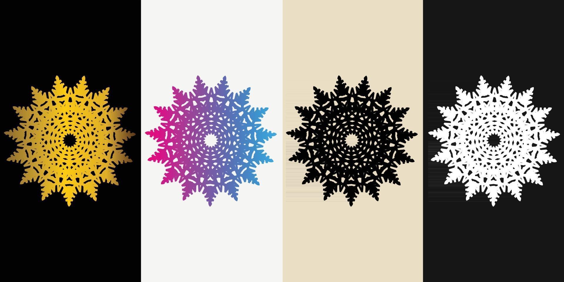 mandala decorativo e ornamentale nero in bianco e dorato collezione di design colorato astratto vettore