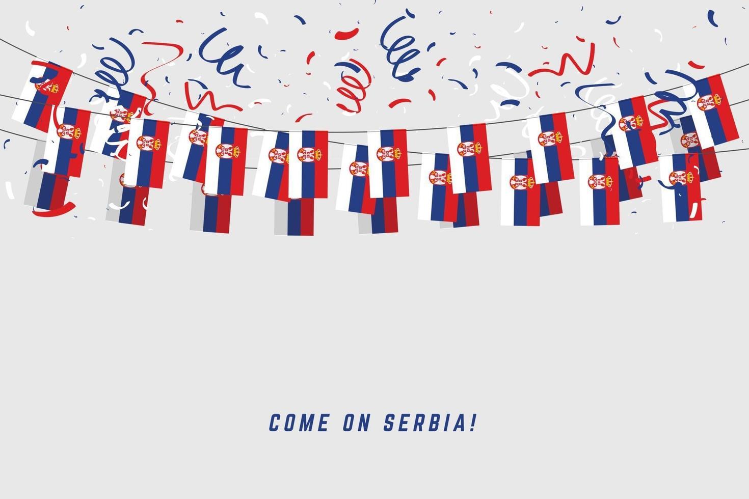 bandiera serbia ghirlanda con coriandoli su sfondo bianco, appendere stamina per banner modello celebrazione serbia. vettore
