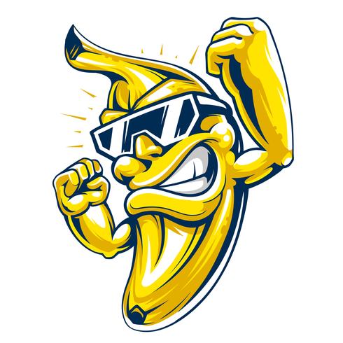 Fresco personaggio muscoloso banana in occhiali da sole vettore