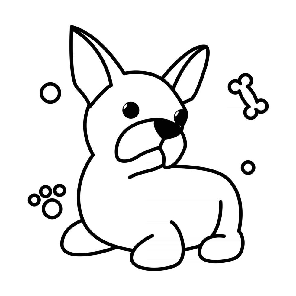linea nera illustrazione vettoriale cartone animato su uno sfondo bianco di un simpatico bulldog francese.