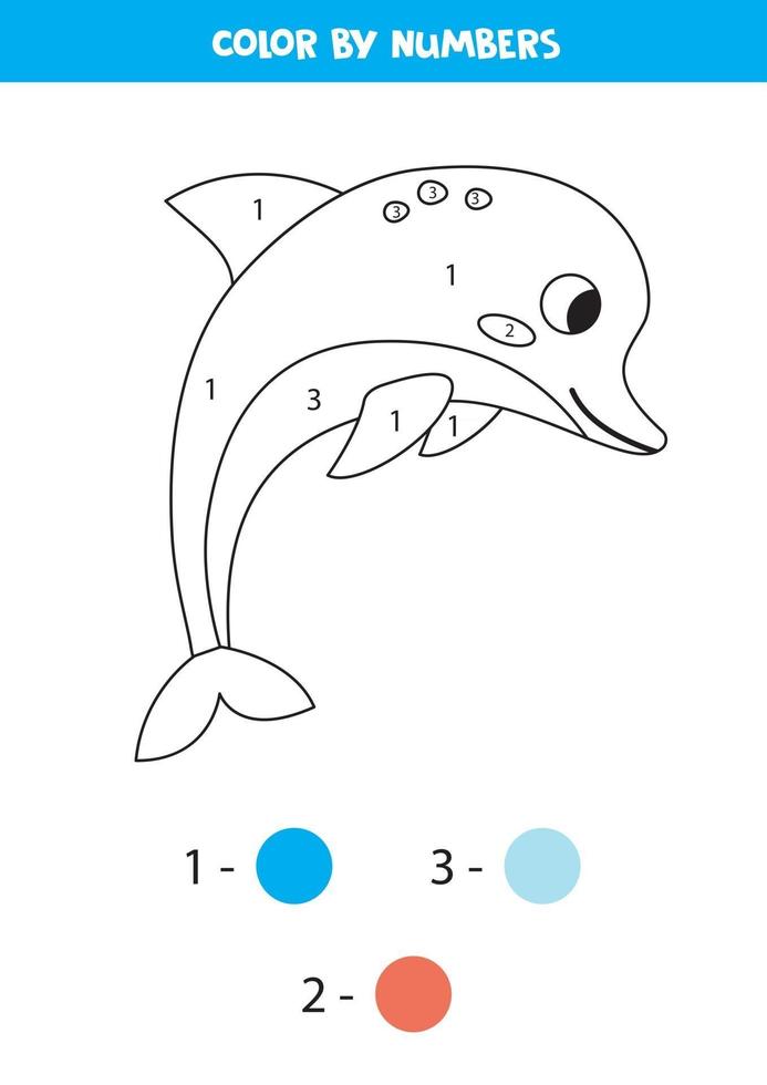 pagina da colorare per bambini. delfino blu simpatico cartone animato. vettore