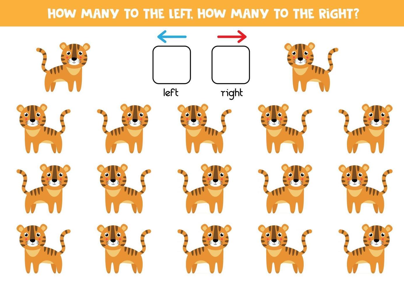 orientamento spaziale per i bambini. sinistra o destra. tigre simpatico cartone animato. vettore