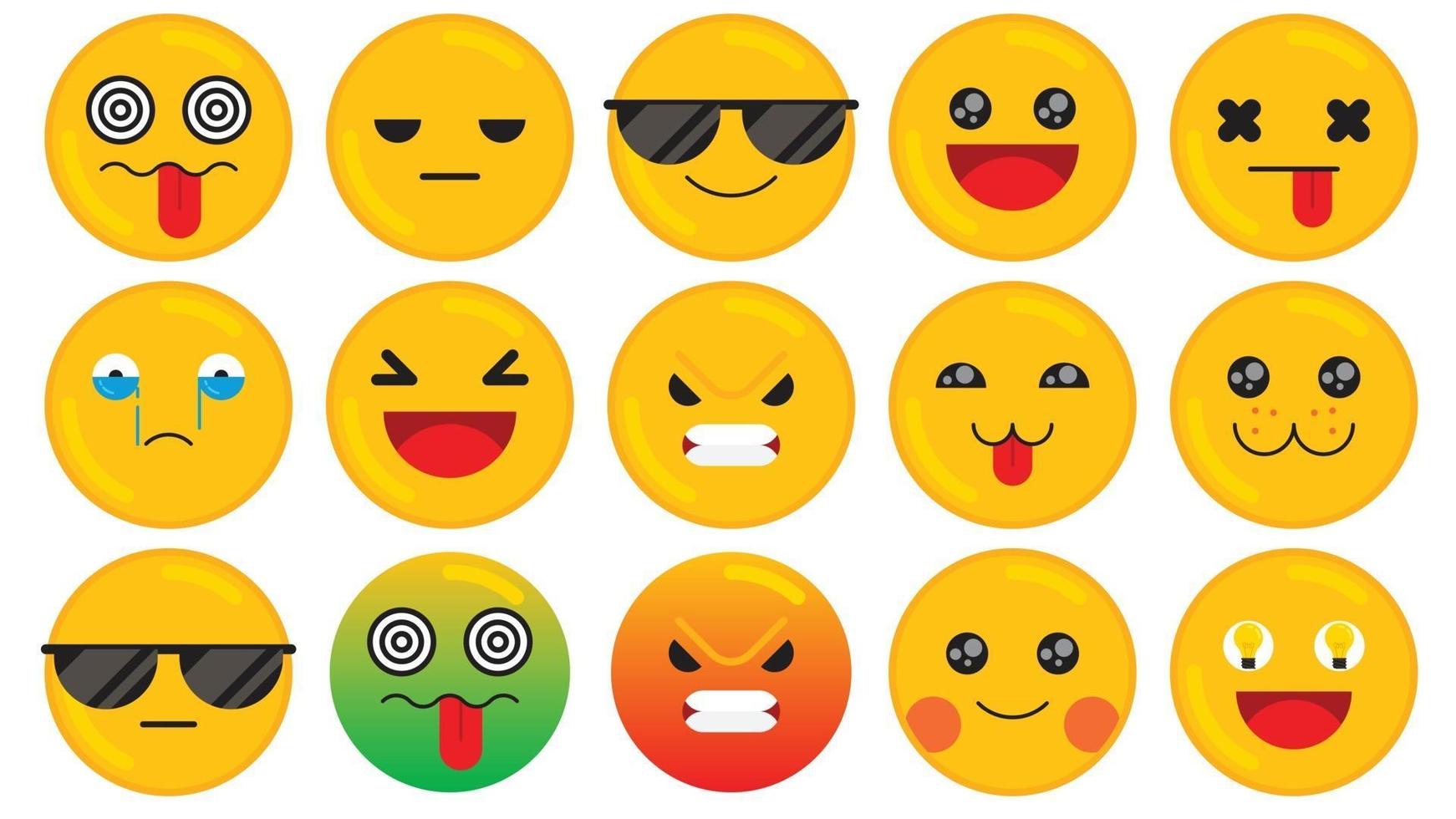 set di icone emoticon smiley. set di emoji dei cartoni animati. set di emoticon design piatto. illustrazione vettoriale. vettore