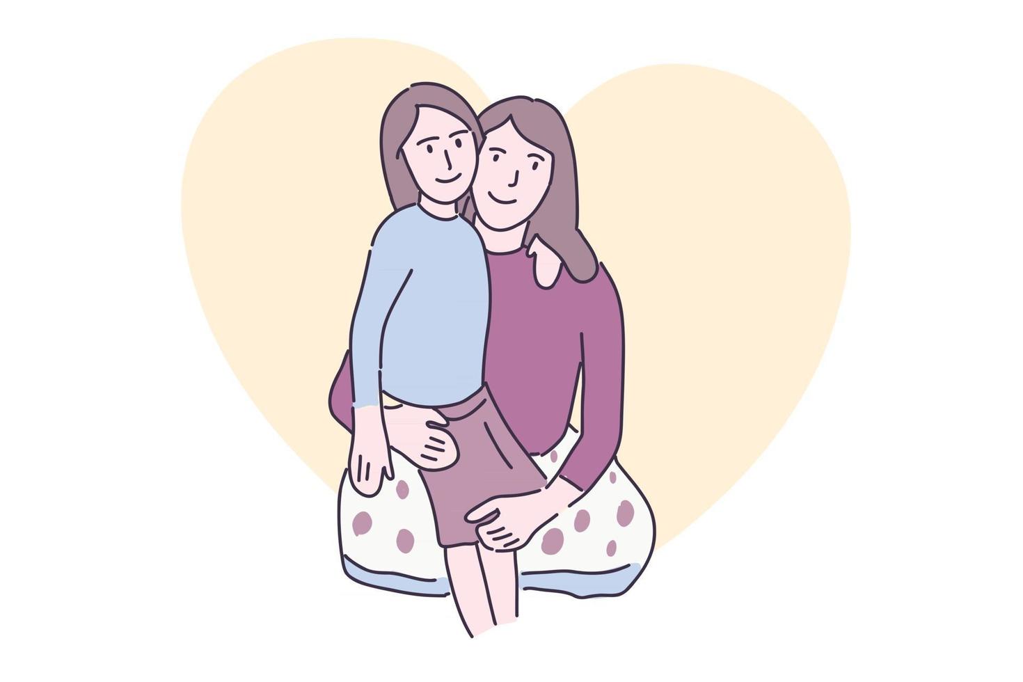 illustrazione disegnata a mano madre e figlia felici vettore
