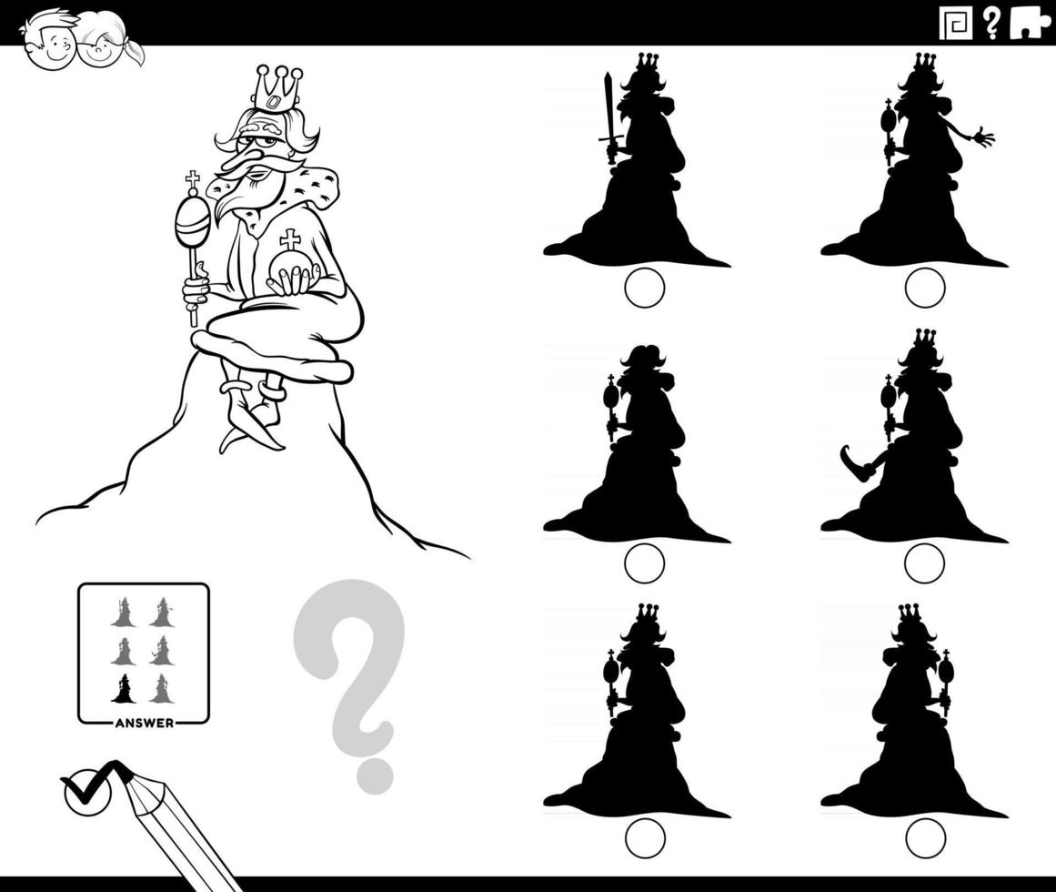 gioco di ombre con il re dei cartoni animati da colorare pagina del libro vettore