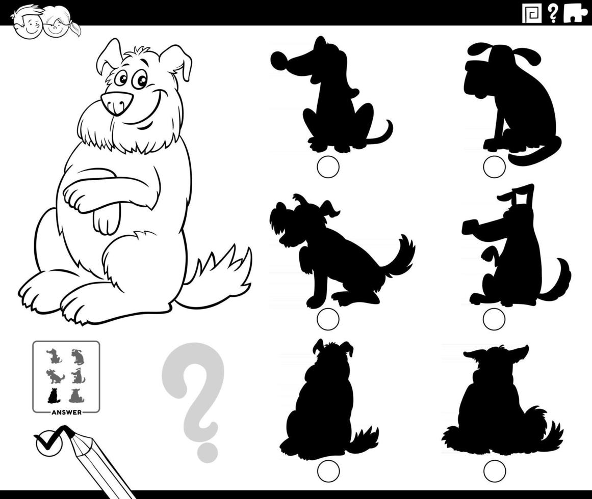 gioco di ombre con la pagina del libro da colorare del personaggio di cane soffice vettore