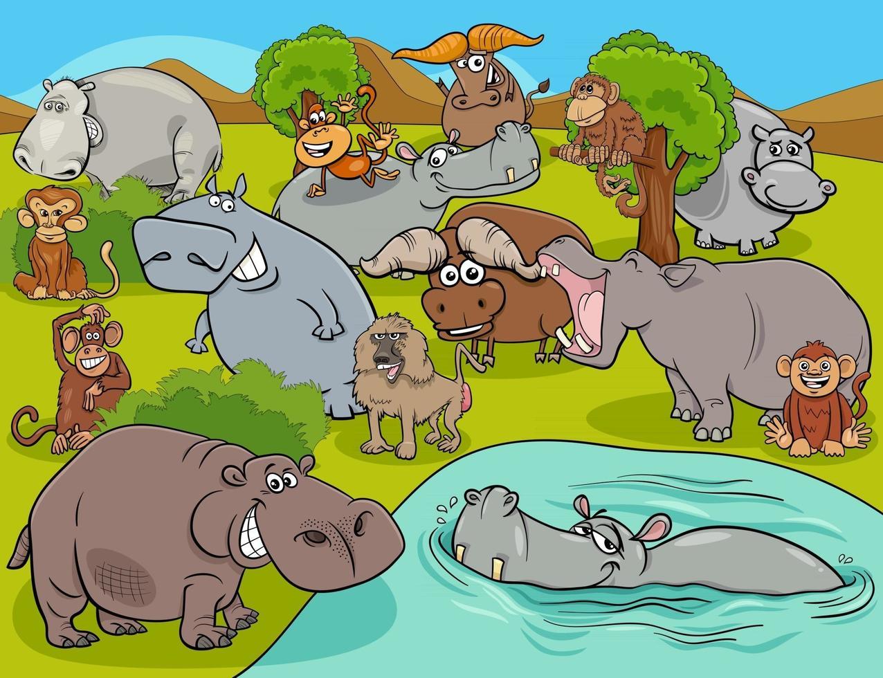 gruppo di personaggi dei fumetti di animali selvatici africani dei cartoni animati vettore