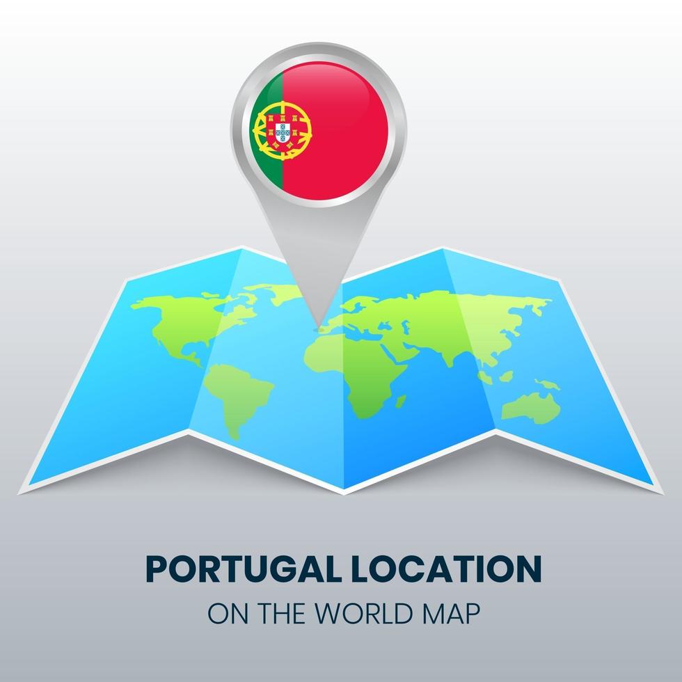 icona della posizione del portogallo sulla mappa del mondo, icona della spilla rotonda del portogallo vettore