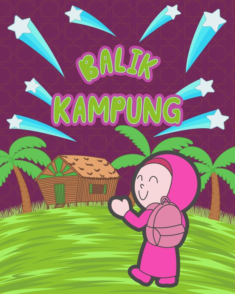 cultura balik kampung malesia disegnata a mano per la celebrazione delle vacanze holiday vettore