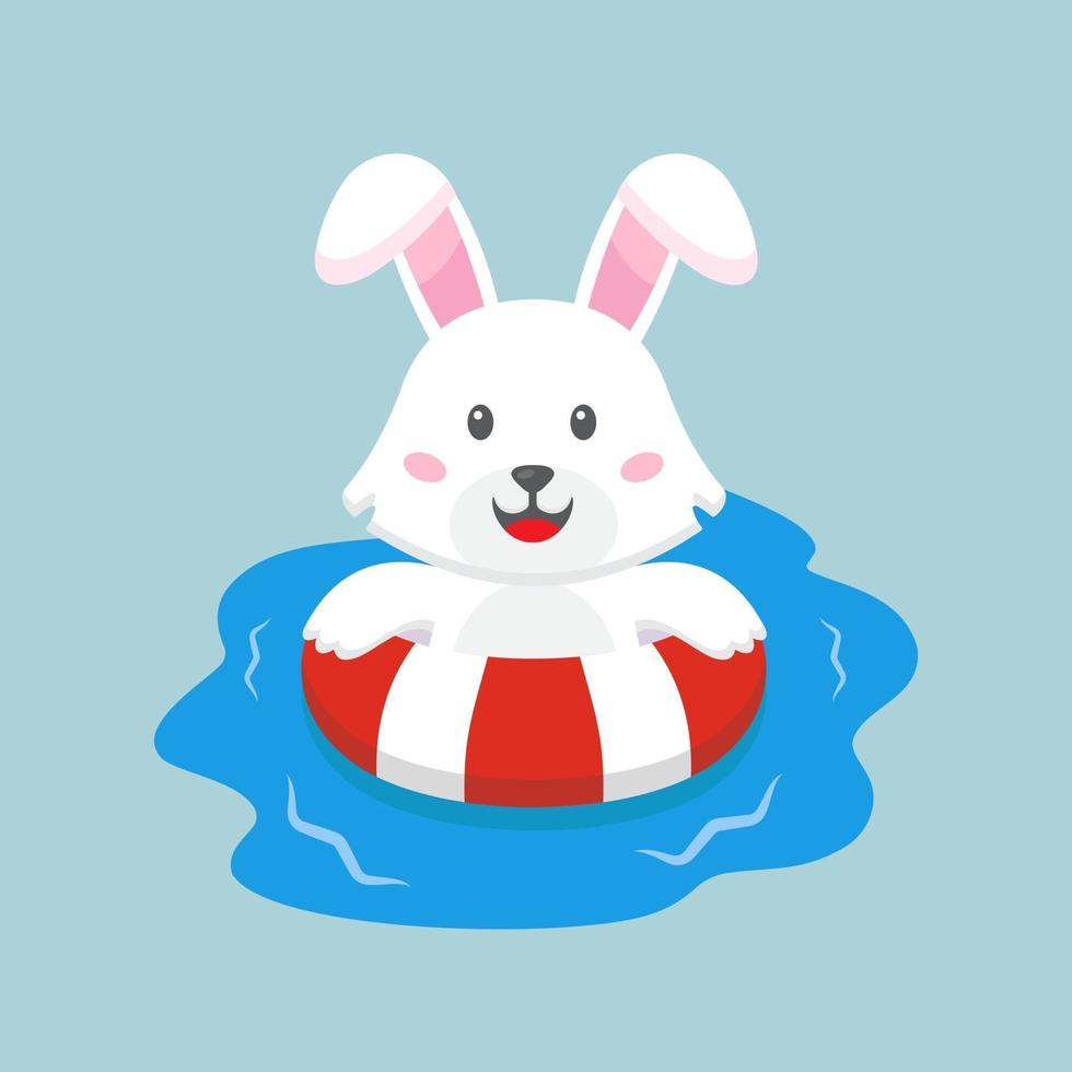 simpatico coniglio che nuota cartone animato estivo vettore