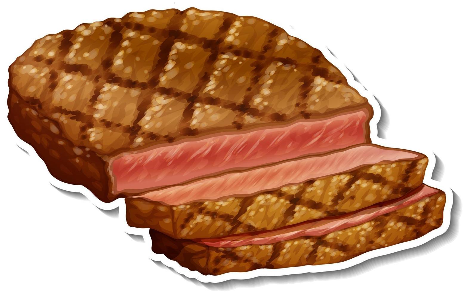 un adesivo di bistecca fritta su sfondo bianco vettore
