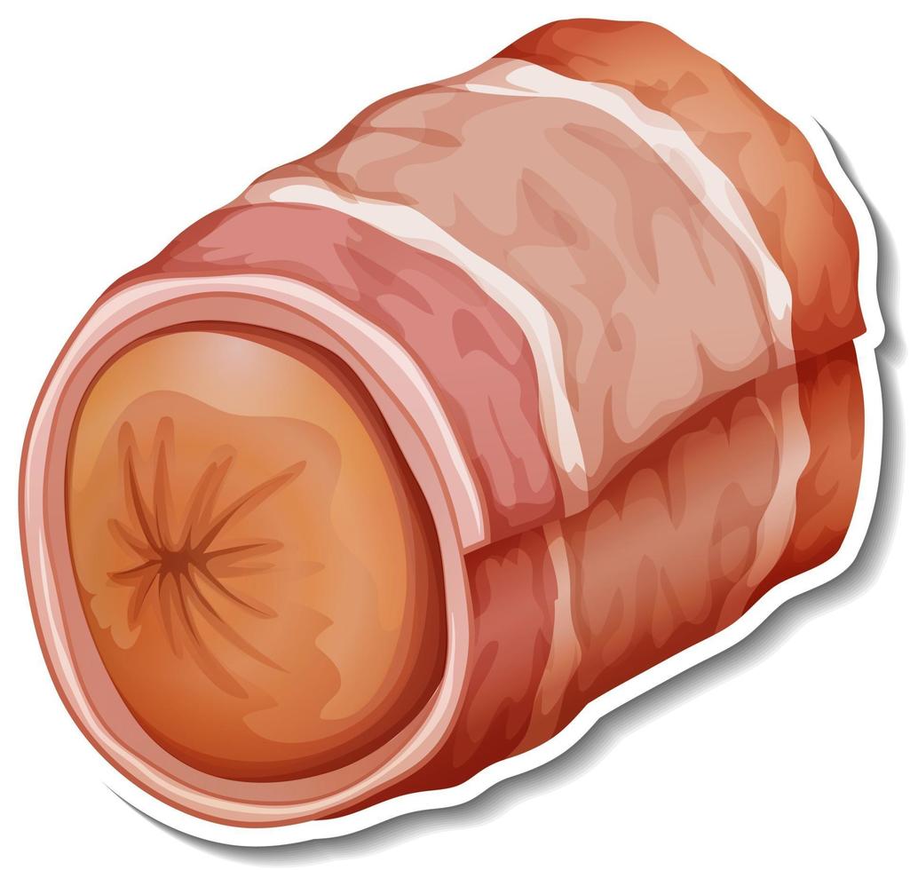 un adesivo con salsiccia avvolta nel bacon su sfondo bianco vettore