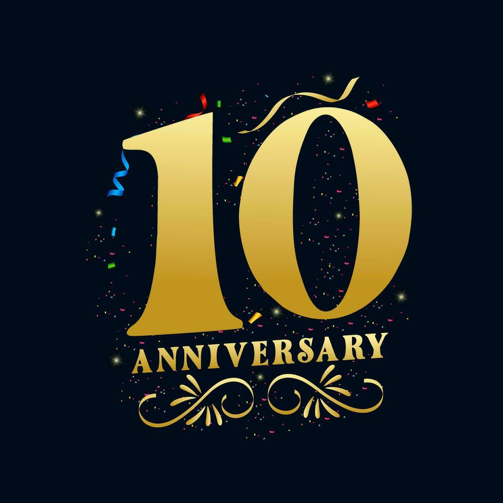 10 anniversario lussuoso d'oro colore 10 anni anniversario celebrazione logo design modello vettore