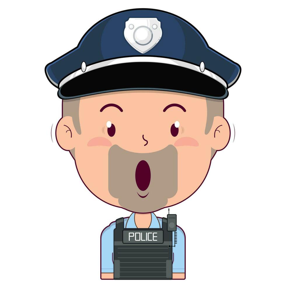 poliziotto sorpreso viso cartone animato carino vettore
