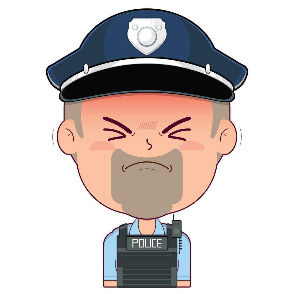 poliziotto male viso cartone animato carino vettore