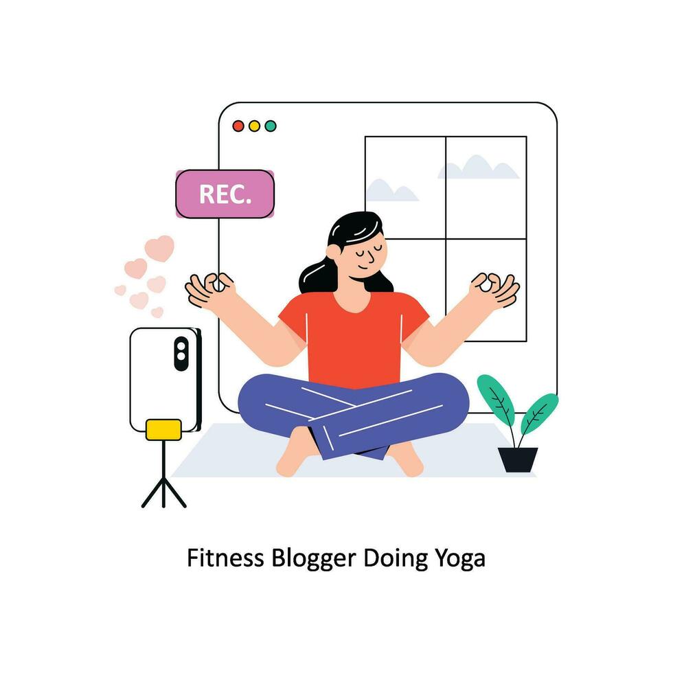 fitness blogger fare yoga piatto stile design vettore illustrazione. azione illustrazione
