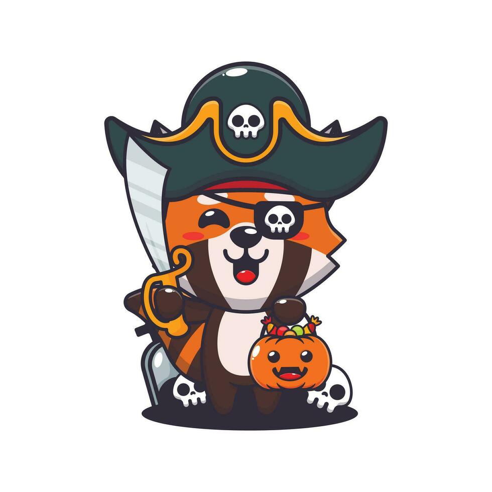 pirati rosso panda nel Halloween giorno. carino Halloween cartone animato illustrazione. vettore