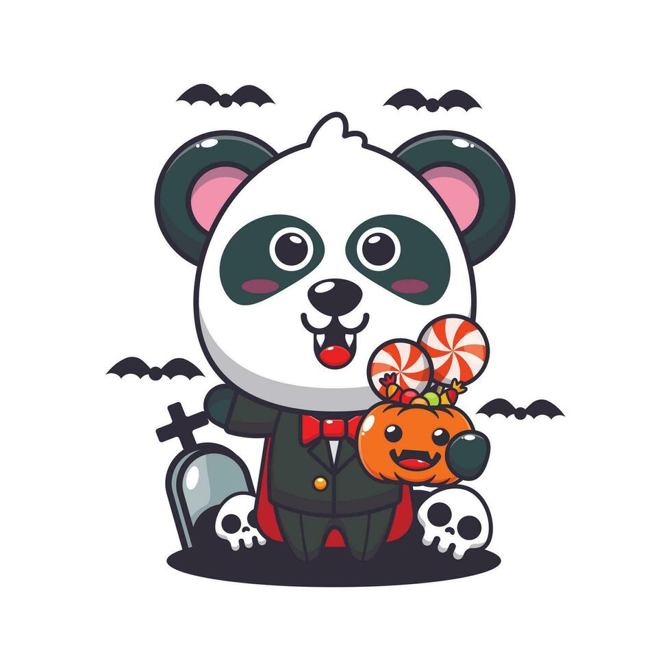 vampiro panda Tenere Halloween zucca. carino Halloween cartone animato illustrazione. vettore