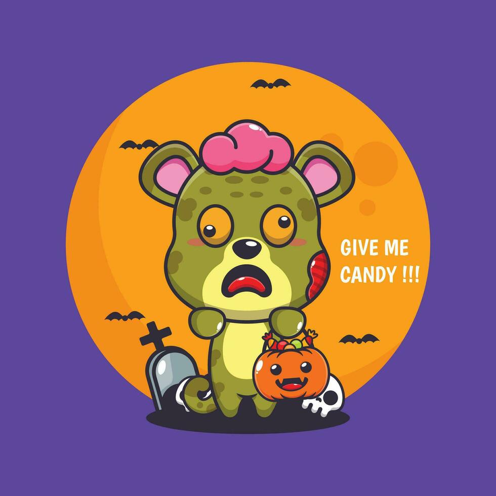 zombie leopardo volere caramella. carino Halloween cartone animato illustrazione. vettore