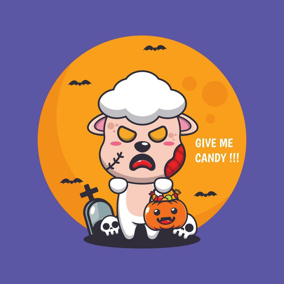 zombie pecora volere caramella. carino Halloween cartone animato illustrazione. vettore