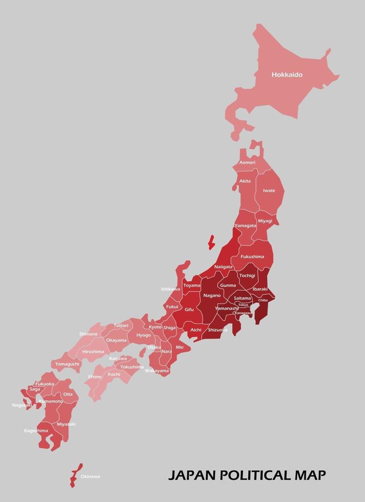 la mappa politica del giappone divide per stato lo stile di semplicità del contorno colorato. vettore