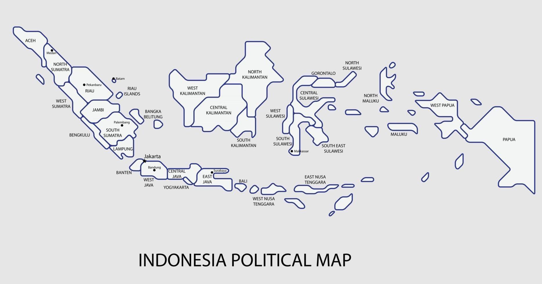 la mappa politica dell'indonesia divide per stato lo stile di semplicità del contorno colorato. vettore