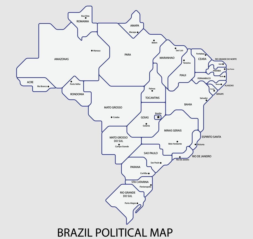la mappa politica del brasile divide per lo stile di semplicità del contorno colorato dello stato. vettore