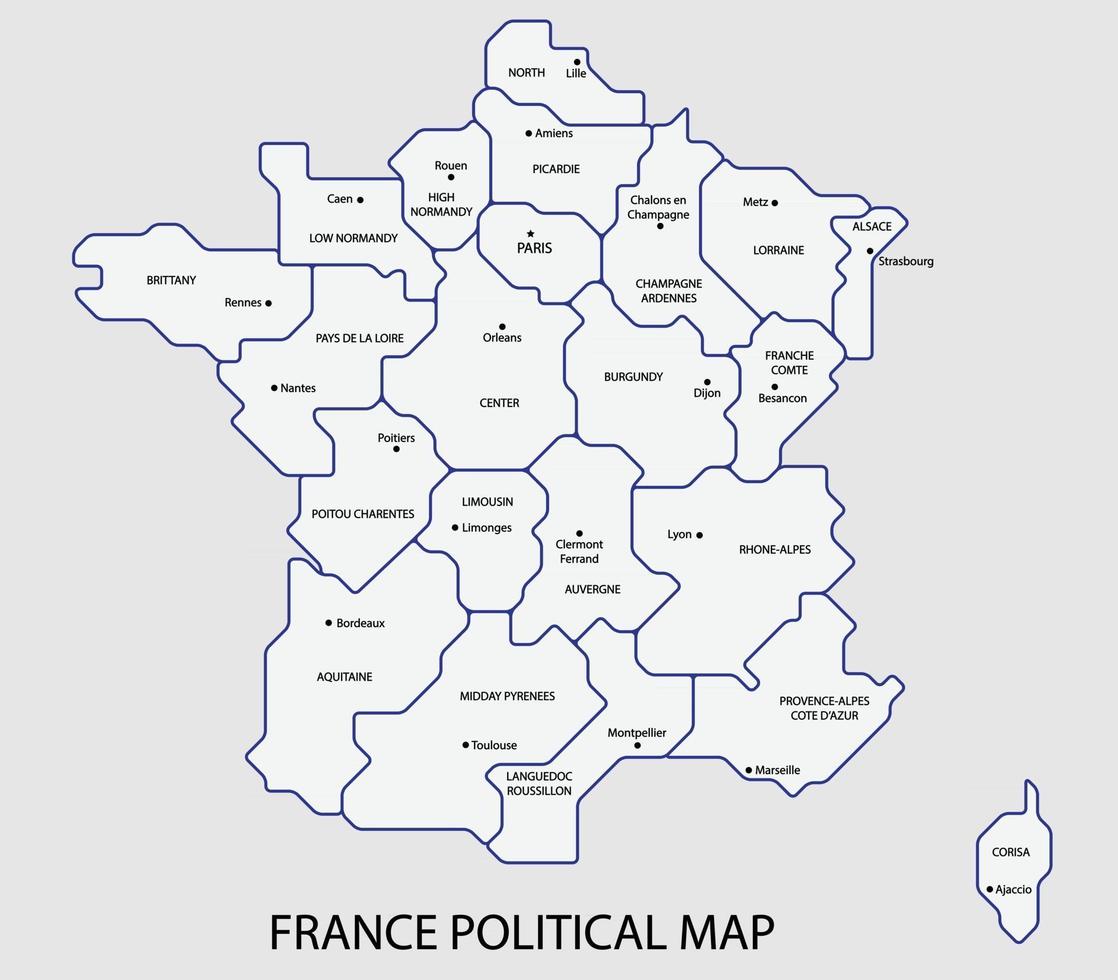 la mappa politica della francia divide per stato lo stile di semplicità del contorno colorato. vettore