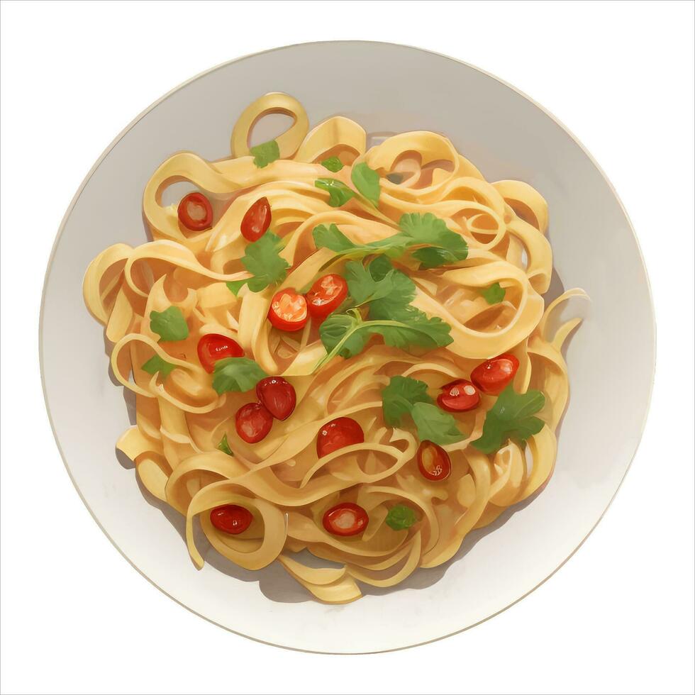 spaghetto o spaghetti pasta nel ciotola o piatto superiore Visualizza isolato dettagliato mano disegnato pittura illustrazione vettore