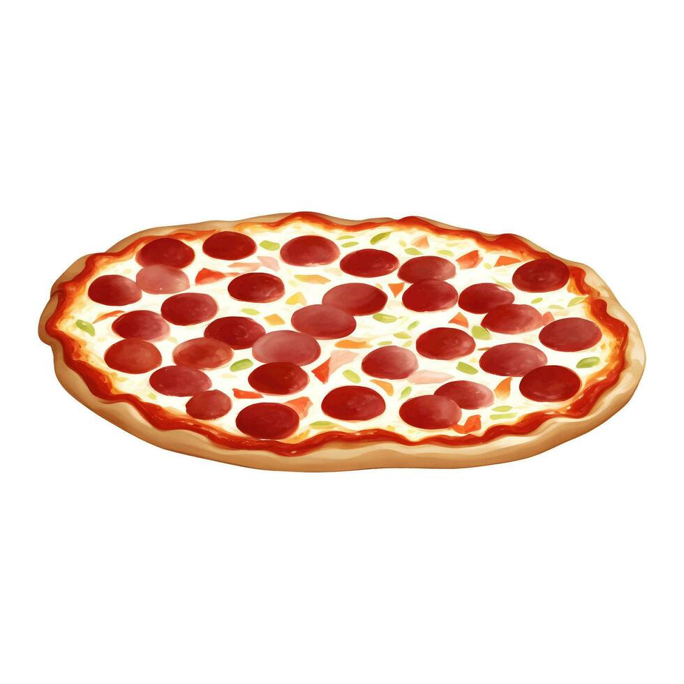 peperoni formaggio Pizza isolato dettagliato mano disegnato pittura illustrazione vettore