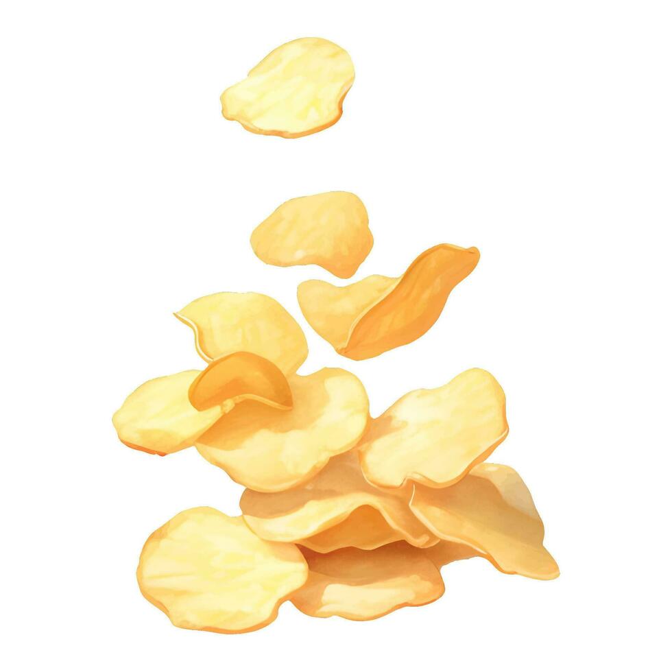 caduta Patata patatine fritte isolato dettagliato mano disegnato pittura illustrazione vettore