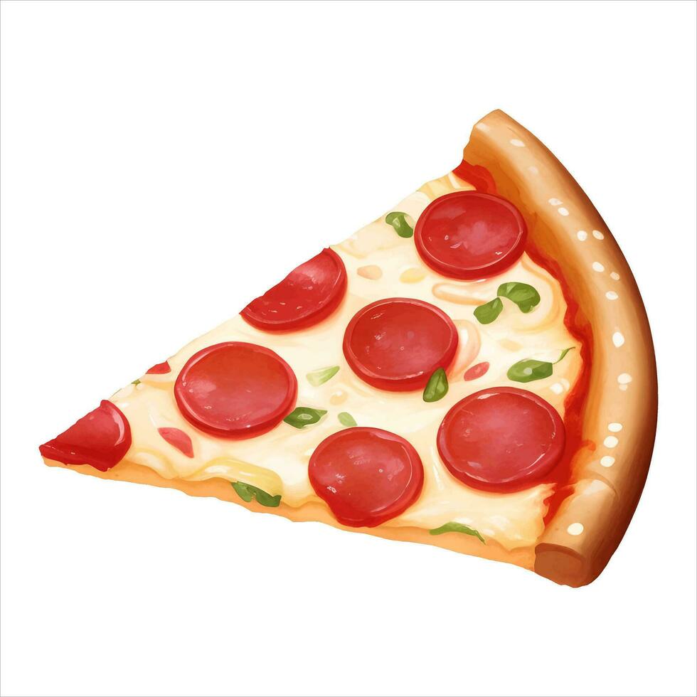 peperoni formaggio Pizza fetta isolato dettagliato mano disegnato pittura illustrazione vettore