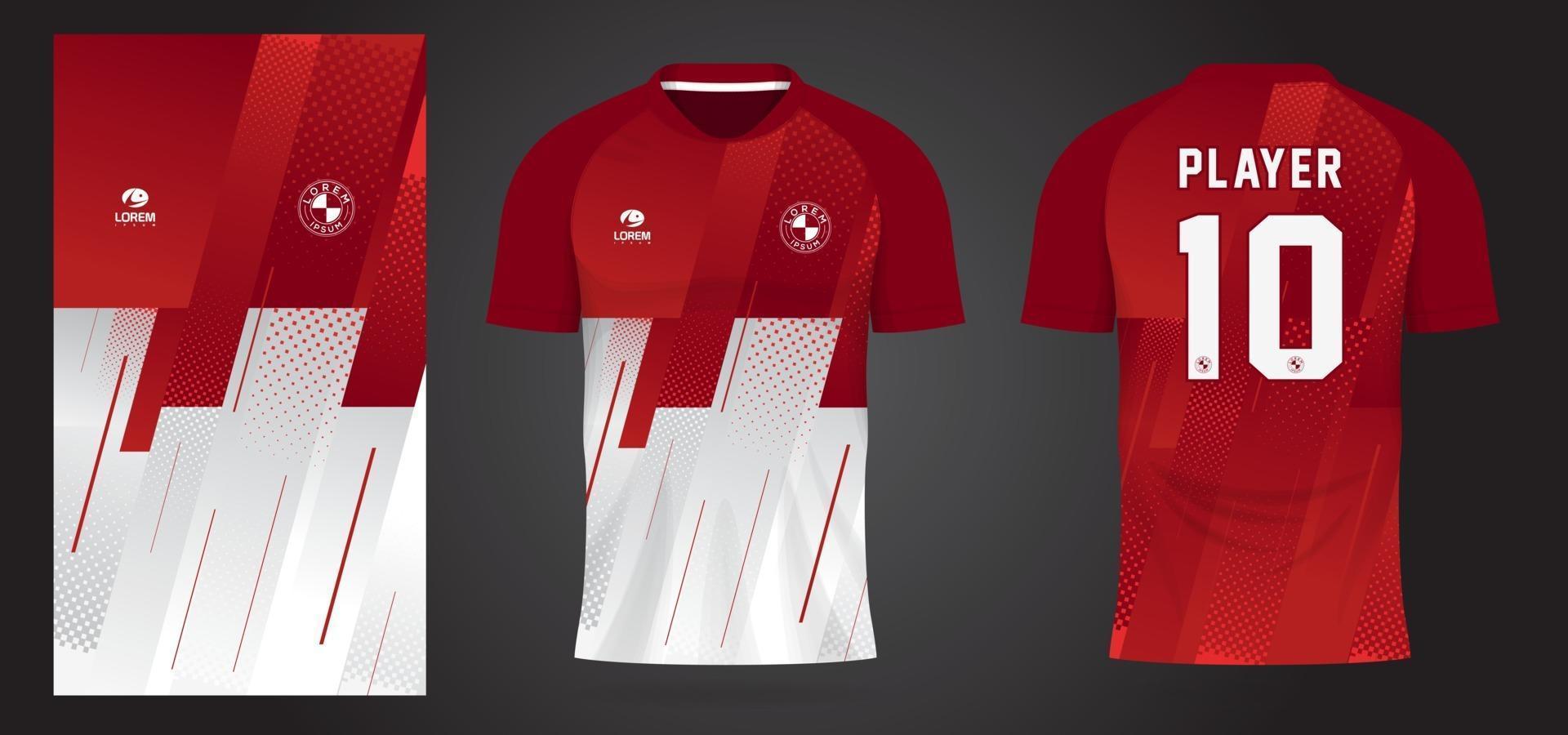 modello di maglia sportiva rossa bianca per uniformi della squadra e design della maglietta da calcio vettore