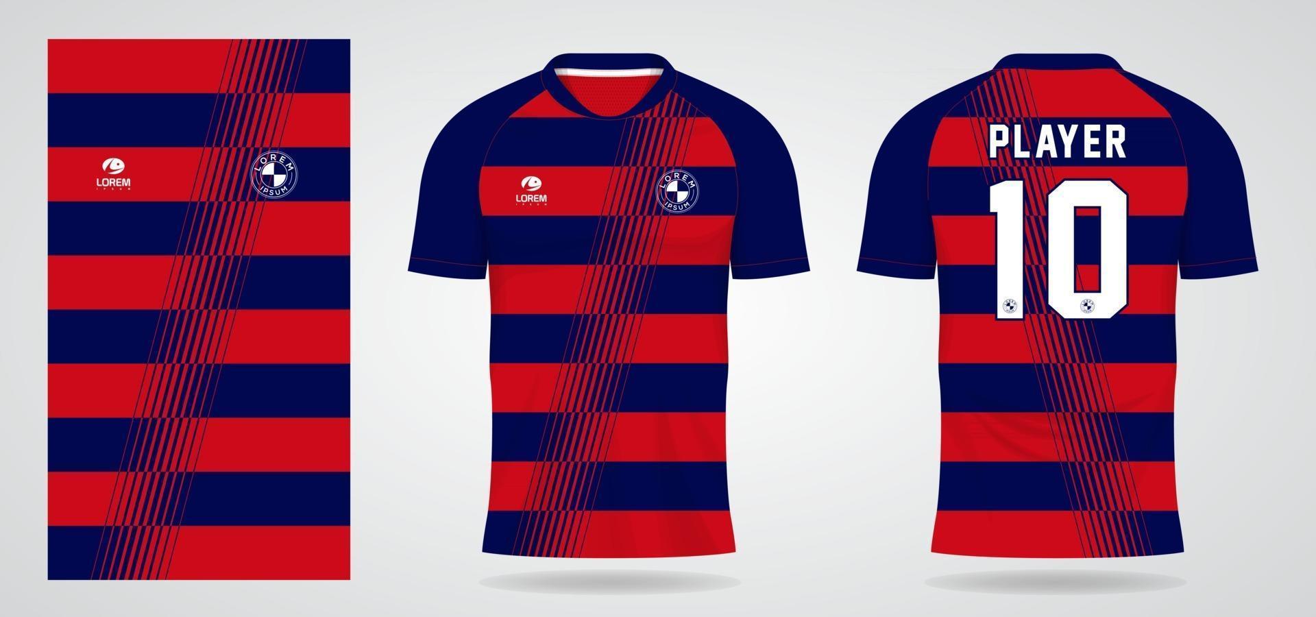 modello di maglia sportiva blu rosso per le divise della squadra e il design della maglietta da calcio vettore