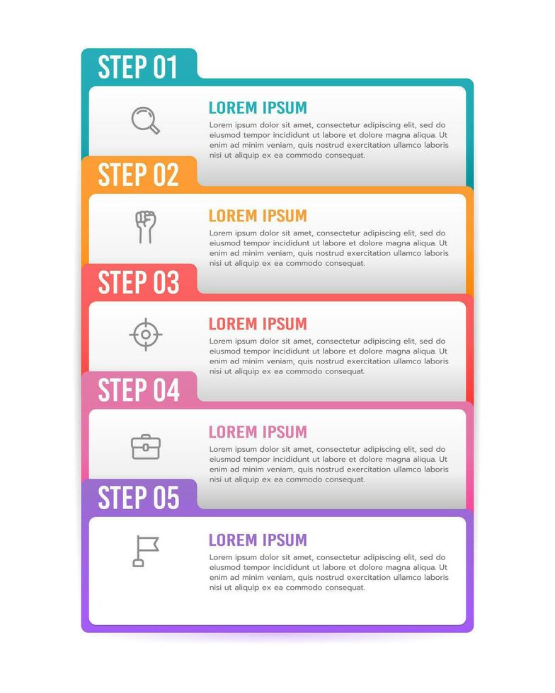 5 fasi verticale Infografica etichette design modello. attività commerciale presentazione. vettore illustrazione.