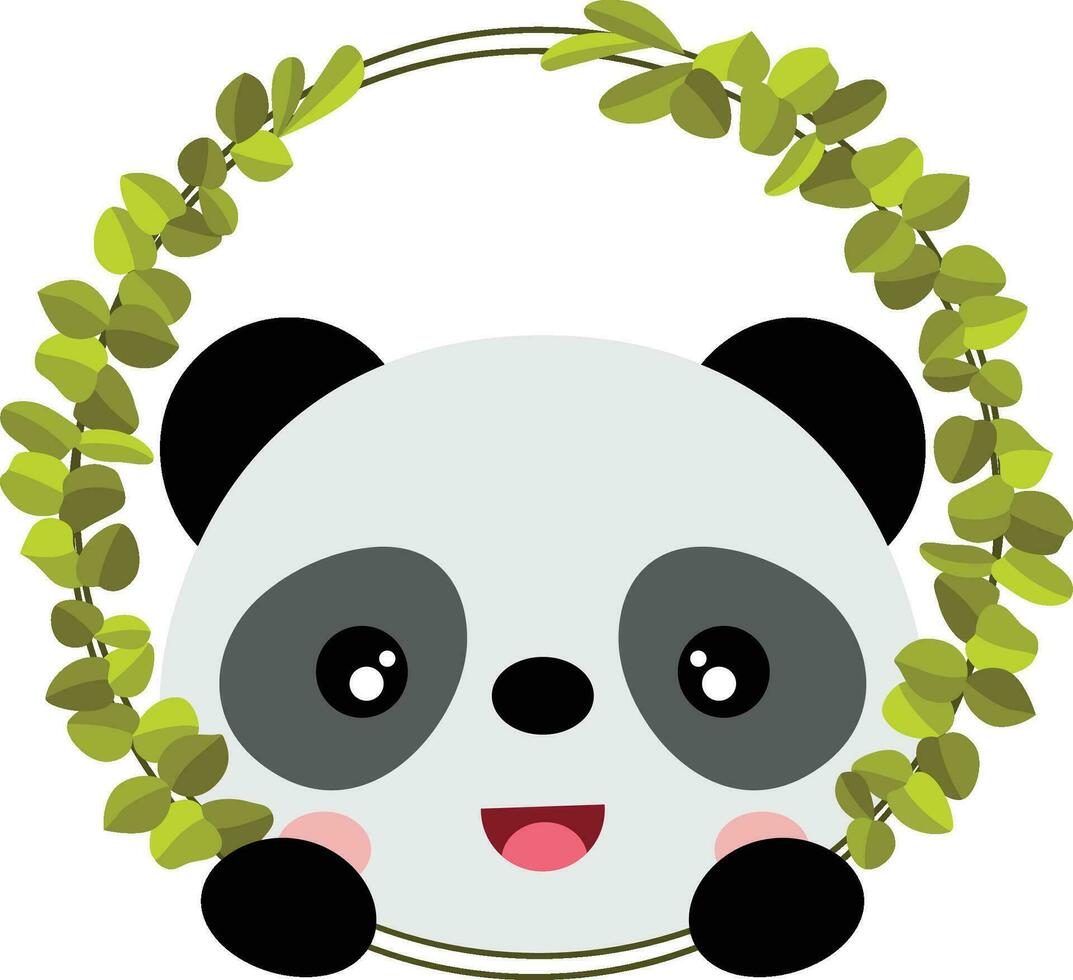 amichevole panda sbirciando su di il giro le foglie telaio vettore
