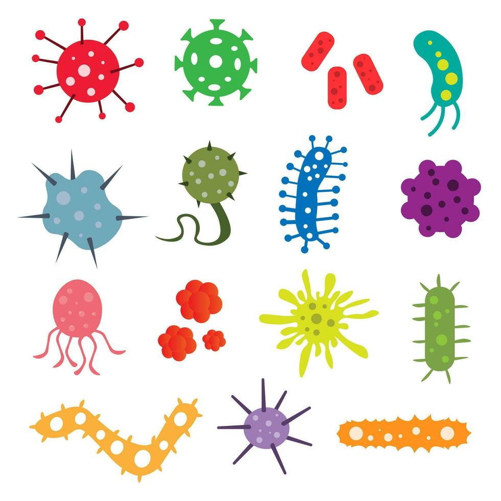 batteri e germi icone impostare. vettore illustrazione isolato su bianca sfondo.
