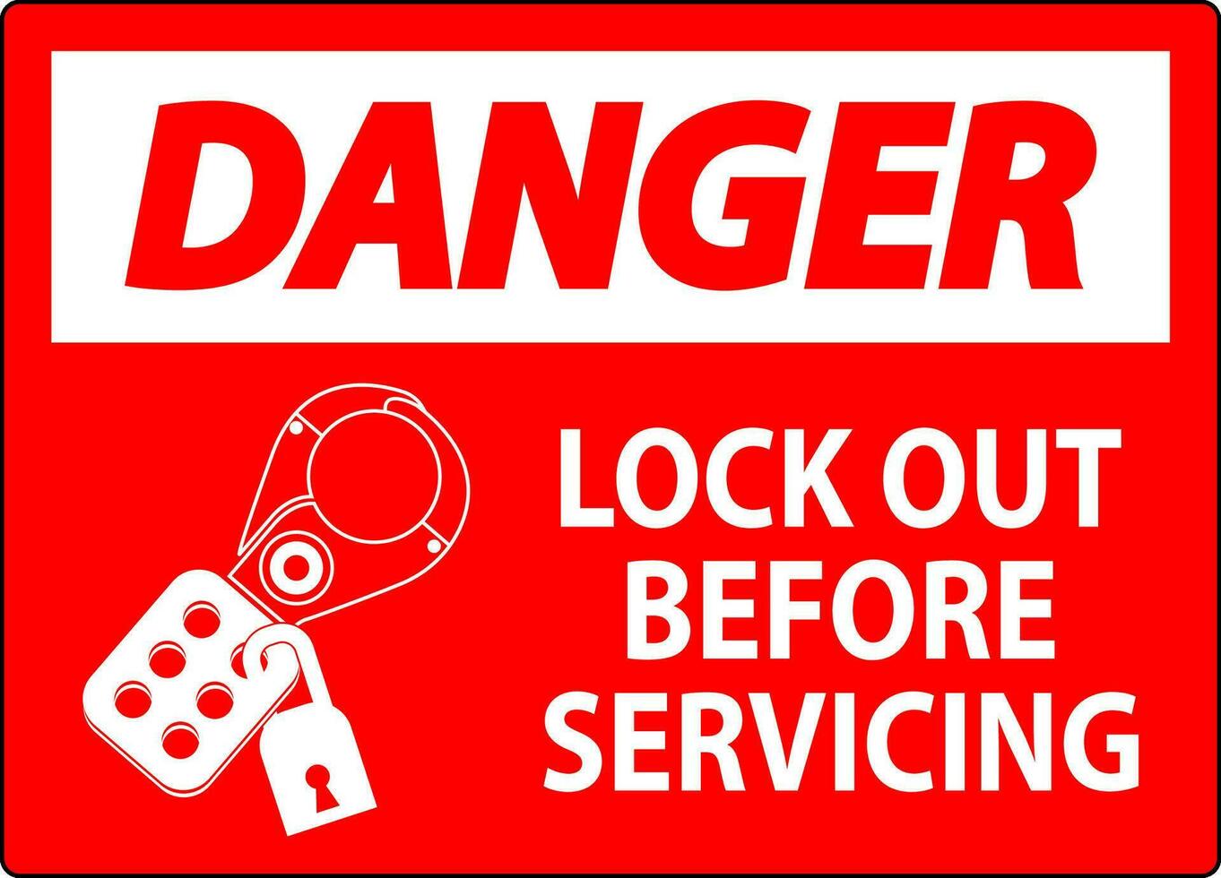 Pericolo cartello, serratura su prima manutenzione vettore