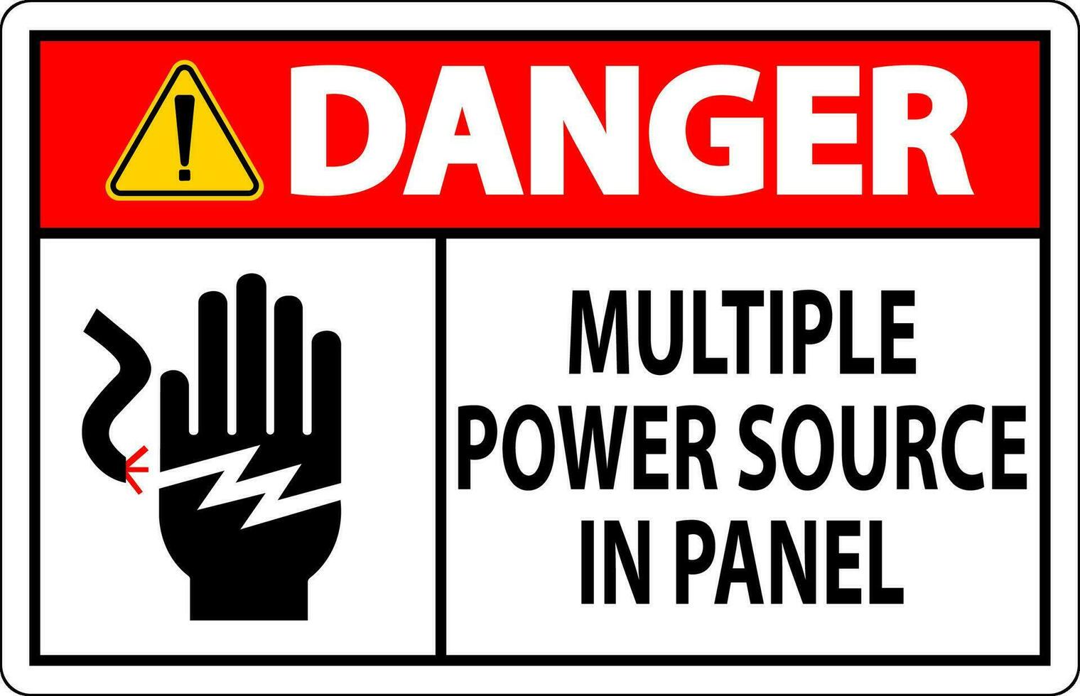 Pericolo cartello multiplo energia fonte nel pannello vettore
