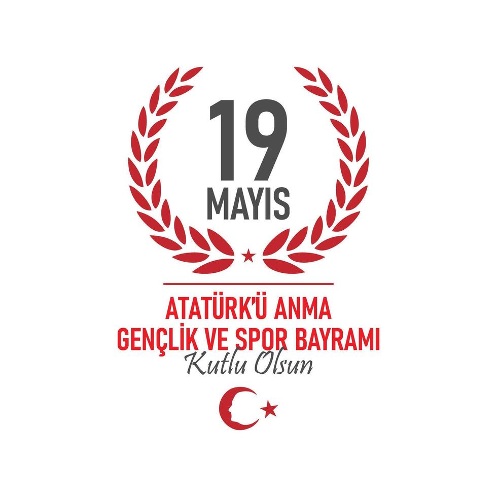 19 Maggio commemorazione di ataturk, gioventù e gli sport vacanza design vettore. Turco 19 maggio è ataturk'u anma genclik ve spor bayrami kutlu olsun vettore