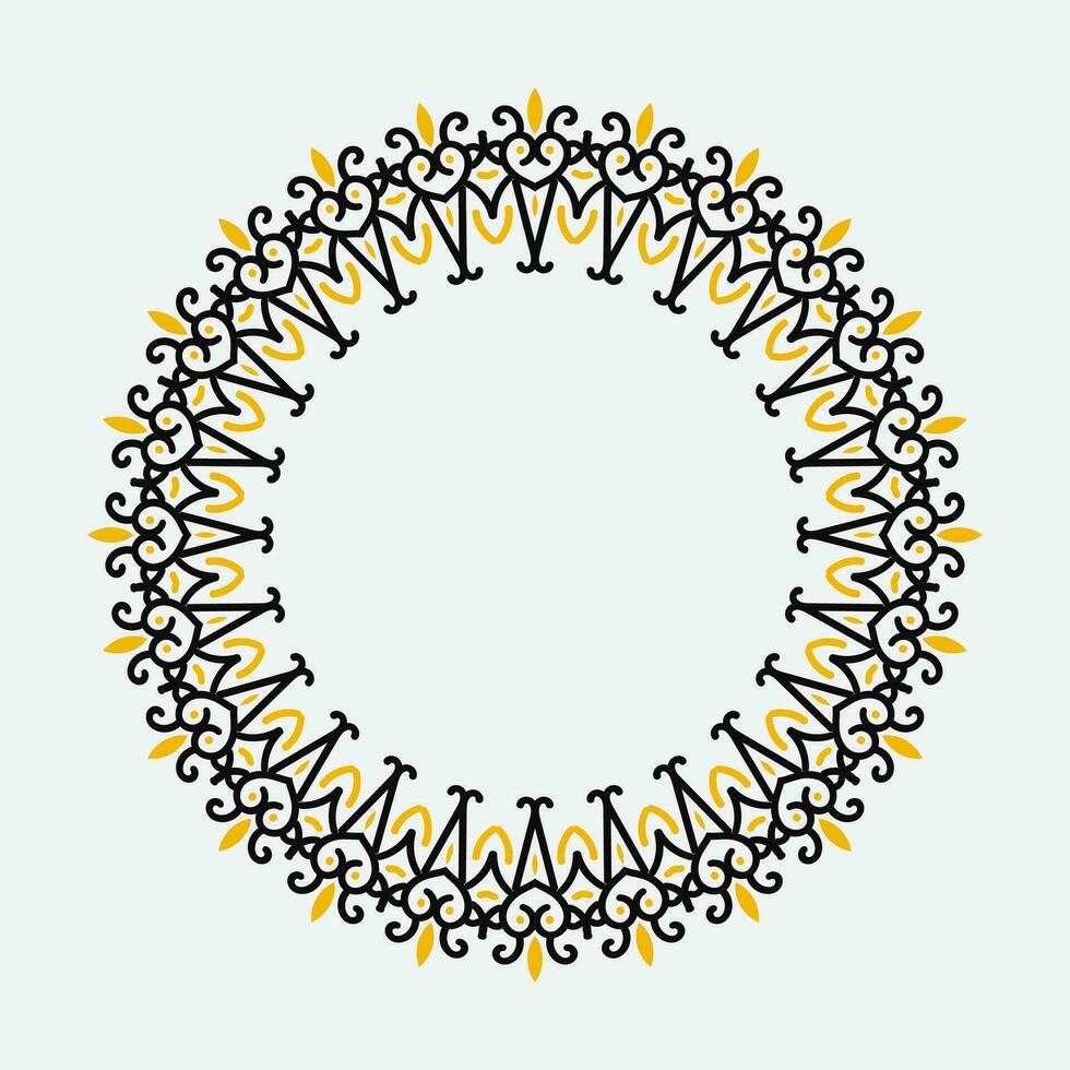 decorativo reale il giro telaio, nero e giallo ornamentale confine indiano e Arabo stile, astratto floreale ciclo ornamento disegno, vettore illustrazione