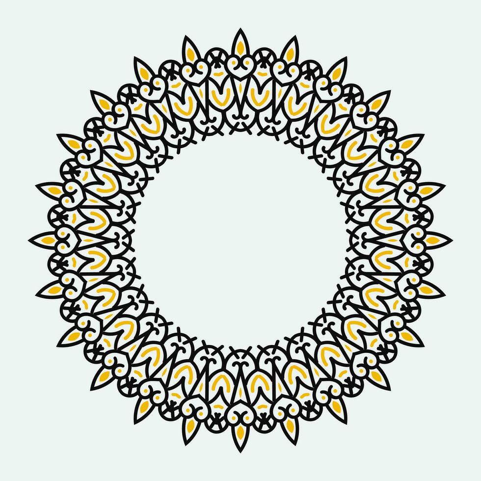 decorativo reale il giro telaio, nero e giallo ornamentale confine indiano e Arabo stile, astratto floreale ciclo ornamento disegno, vettore illustrazione