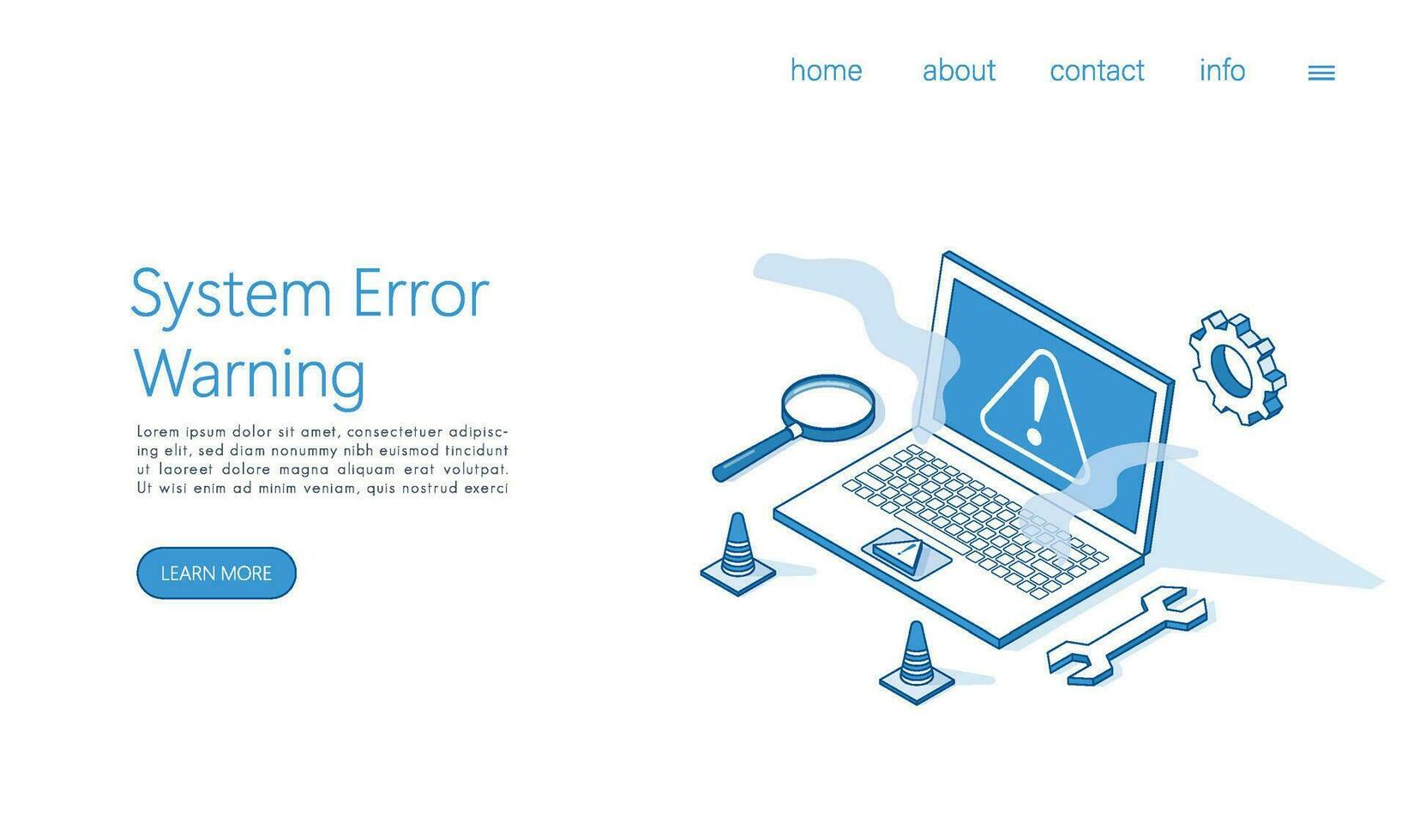 atterraggio pagina modello sistema errore avvertimento su il computer portatile schermo. isometrico vettore. vettore