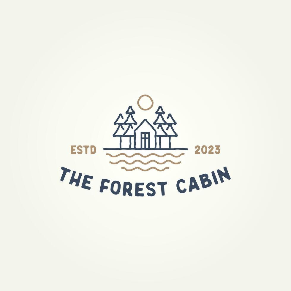 minimalista il foresta cabina linea arte icona logo modello vettore illustrazione design. semplice moderno natura amanti, all'aperto appassionati, vacanzieri logo concetto