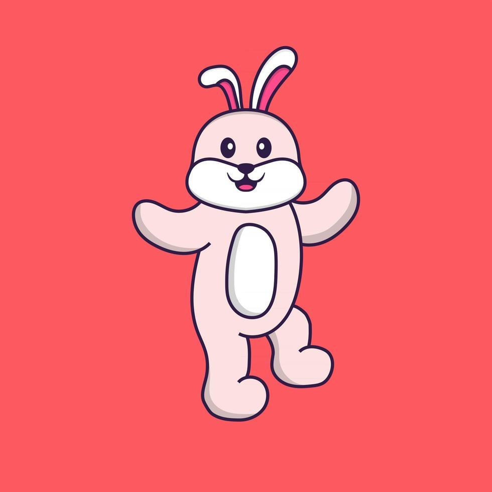 simpatico coniglio sta ballando. concetto animale del fumetto isolato. può essere utilizzato per t-shirt, biglietti di auguri, biglietti d'invito o mascotte. stile cartone animato piatto vettore