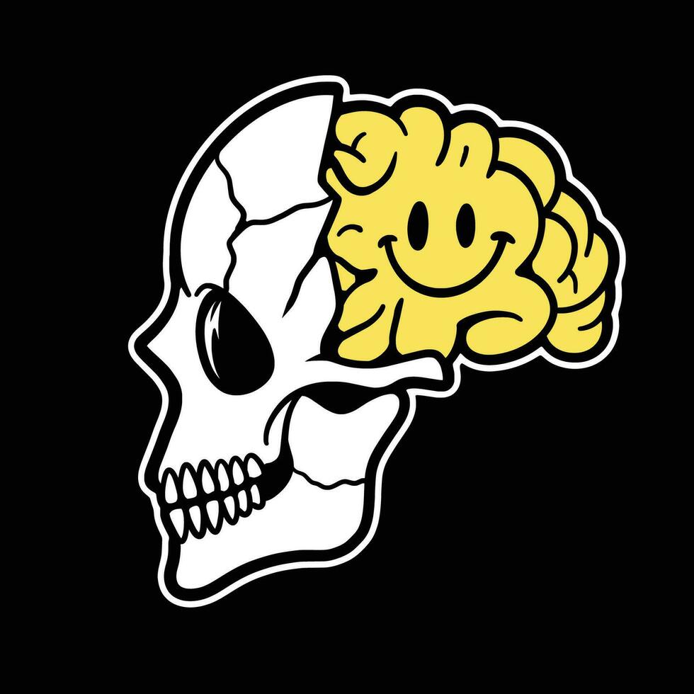 vettore cranio cervello emoticon abbigliamento di strada cartone animato illustrazione