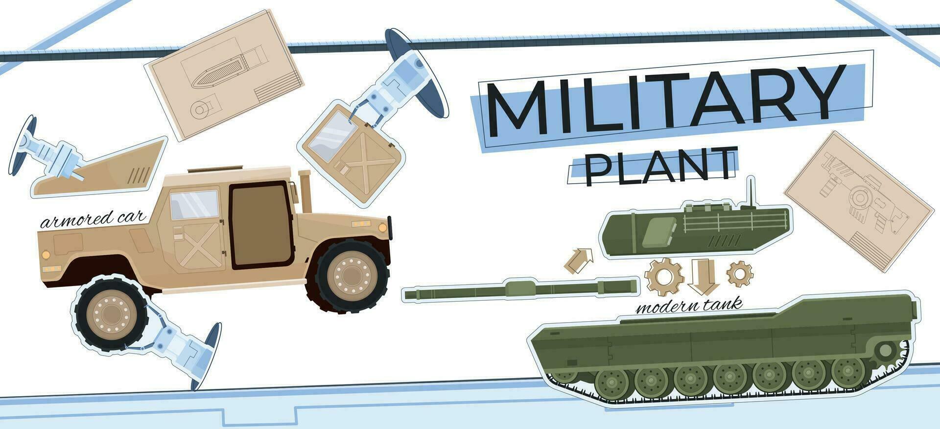 militare produzione piatto collage vettore