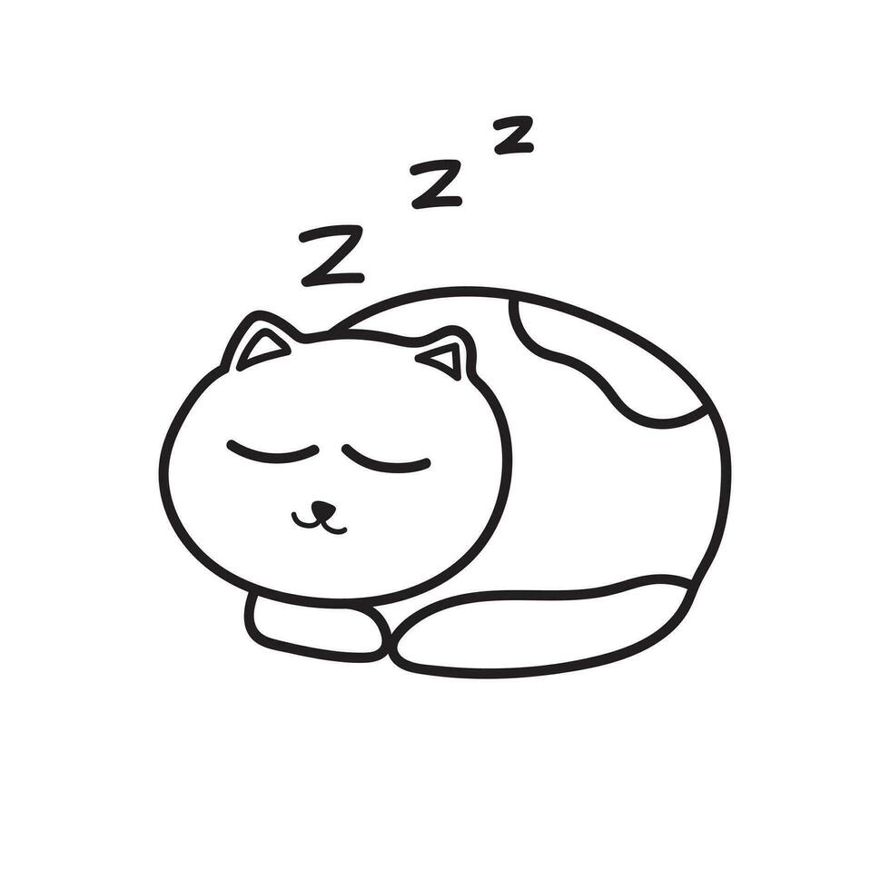 mano disegnato bambini disegno cartone animato vettore illustrazione carino gatto addormentato icona isolato su bianca sfondo